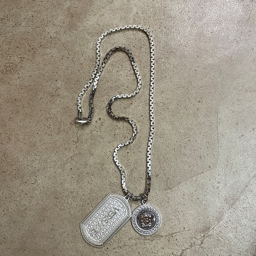 Versace dog tag and Medusa charm with necklace